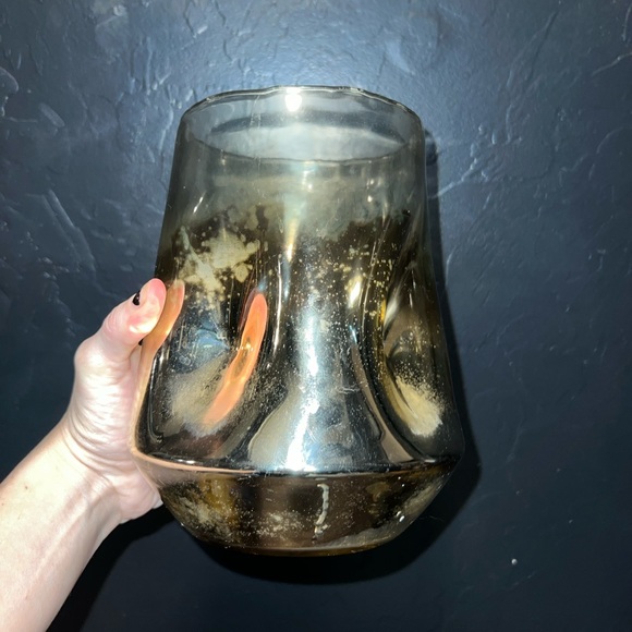 Large Silver Mercury Glass Reflective Mirrored Art Piece Centerpiece Vase Potter - Picture 1 of 7